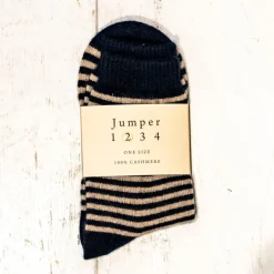Jumper 1234 Stripe Socks in Navy/ Light Brown