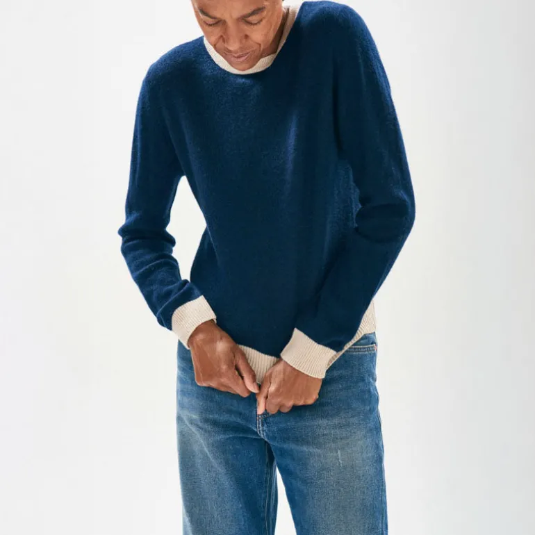 JUMPER1234 Contrast Crew Round Neck Jumper in Dune Navy