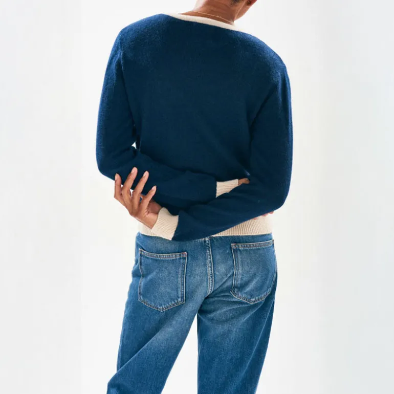 JUMPER1234 Contrast Crew Round Neck Jumper in Dune Navy
