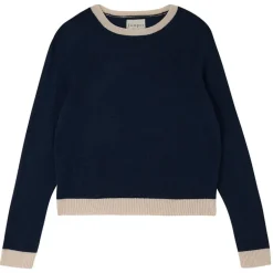 JUMPER1234 Contrast Crew Round Neck Jumper in Dune Navy