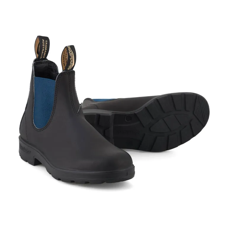 1917 Leather Boots with Blue Elastic in Voltan Black | Collen & Clare