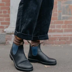1917 Leather Boots with Blue Elastic in Voltan Black | Collen & Clare