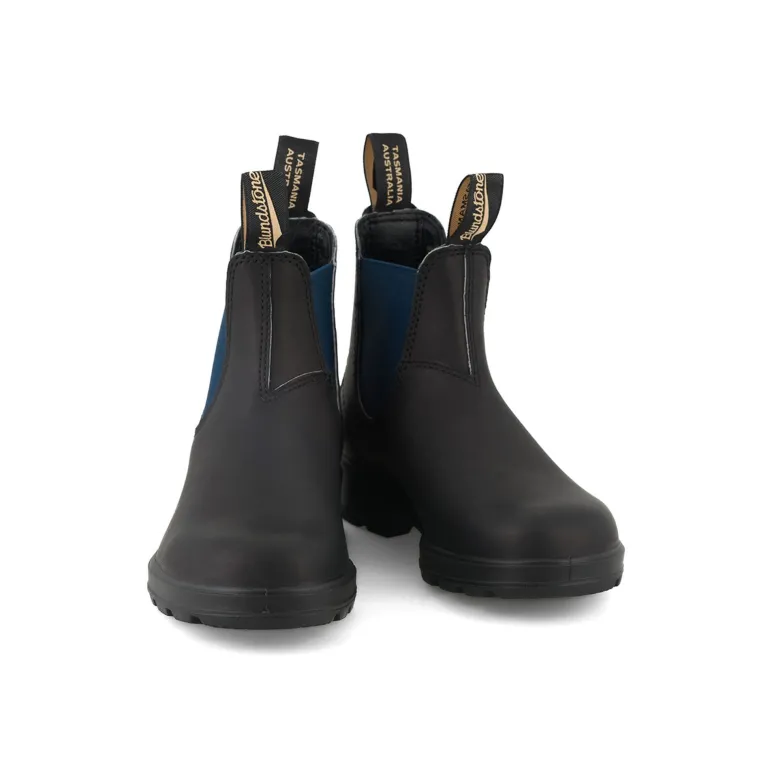 1917 Leather Boots with Blue Elastic in Voltan Black | Collen & Clare
