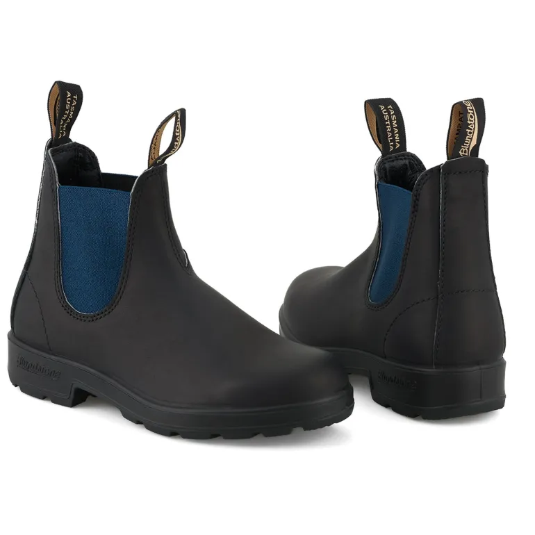 1917 Leather Boots with Blue Elastic in Voltan Black | Collen & Clare
