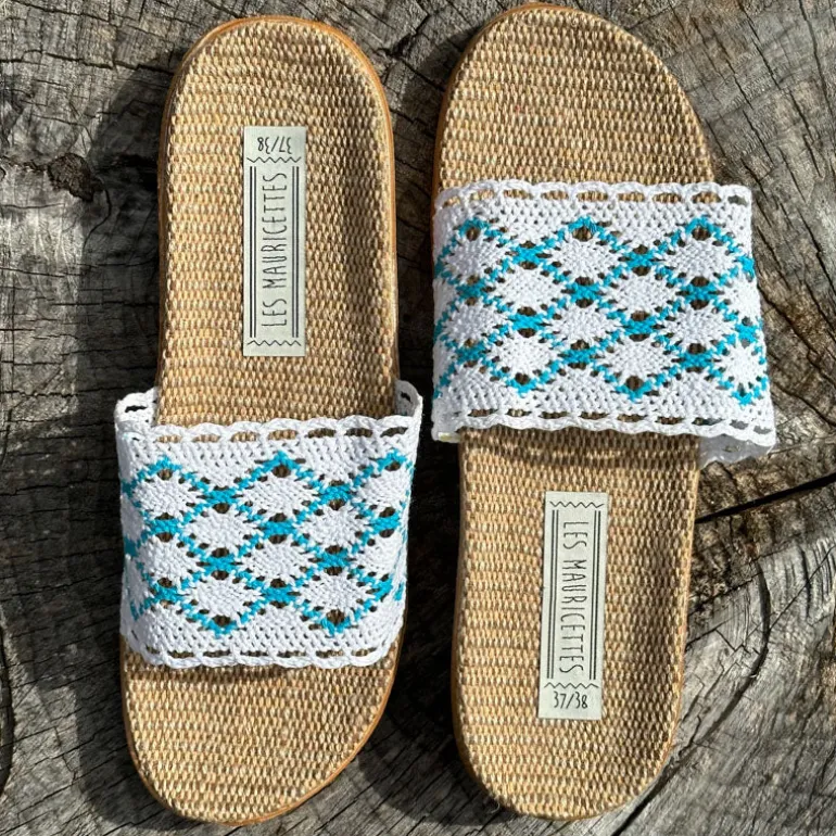 LES MAURICETTES Candice Sandals in Blue/White