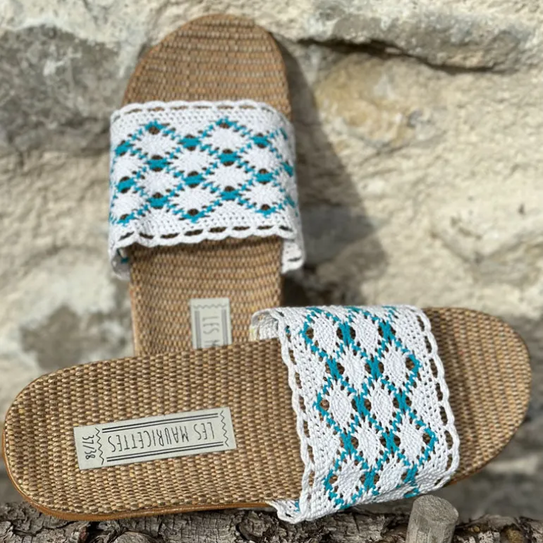 LES MAURICETTES Candice Sandals in Blue/White