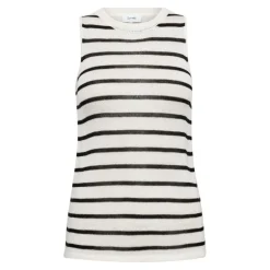 LEVETE ROOM Gaba 2 Stripe Vest Top in Star White Combo
