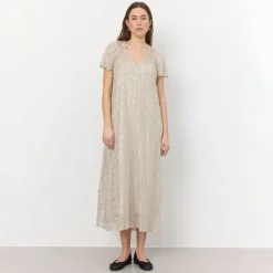 LEVETE ROOM Galaxy 1 V Neck Maxi Dress in Island Fossil Combo