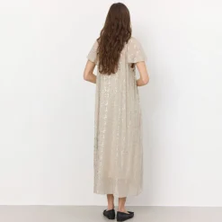 LEVETE ROOM Galaxy 1 V Neck Maxi Dress in Island Fossil Combo