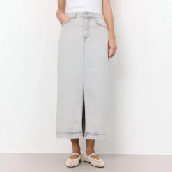 LEVETE ROOM Gill 1 Denim Maxi Skirt in Icy Grey