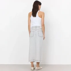 LEVETE ROOM Gill 1 Denim Maxi Skirt in Icy Grey