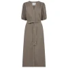 LEVETE ROOM Naja 27 Linen Midi Dress in Falcon