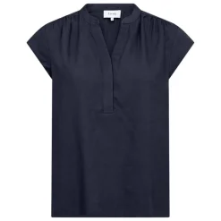LEVETE ROOM Naja 19 Linen Mix Top in Dark Navy