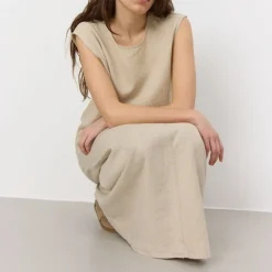 LEVETE ROOM Naja 28 Linen Mix Top in Island Fossil Melange