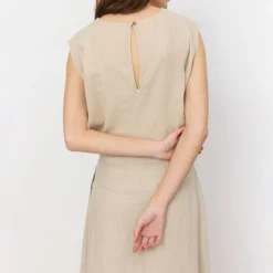 LEVETE ROOM Naja 28 Linen Mix Top in Island Fossil Melange