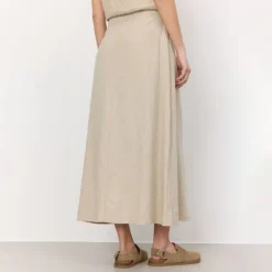 LEVETE ROOM Naja 22 Linen Mix Skirt in Island Fossil Melange