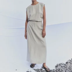 LEVETE ROOM Naja 28 Linen Mix Top in Island Fossil Melange