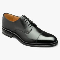 LOAKE 305 Polished Derby Toe Cap Shoes in Black