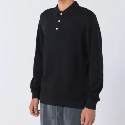 Long Sleeve Polo Shirt in Caviar | Collen and Clare