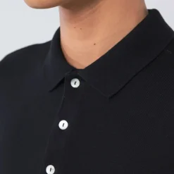 Long Sleeve Polo Shirt in Caviar | Collen and Clare