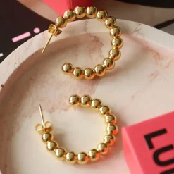 LULU COPENHAGEN Large Colour Ball Hoops in Gold