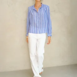 M.A.B.E Chrissie Long Sleeve Top in Blue Stripe