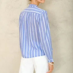 M.A.B.E Chrissie Long Sleeve Top in Blue Stripe