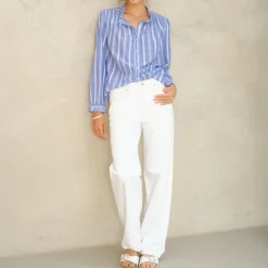 M.A.B.E Chrissie Long Sleeve Top in Blue Stripe