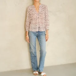 M.A.B.E Kiki Print Long Sleeve Top in Blue