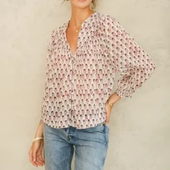 M.A.B.E Kiki Print Long Sleeve Top in Blue