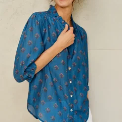 M.A.B.E Lindi Print Long Sleeve Top in Blue