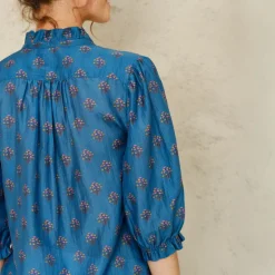 M.A.B.E Lindi Print Long Sleeve Top in Blue
