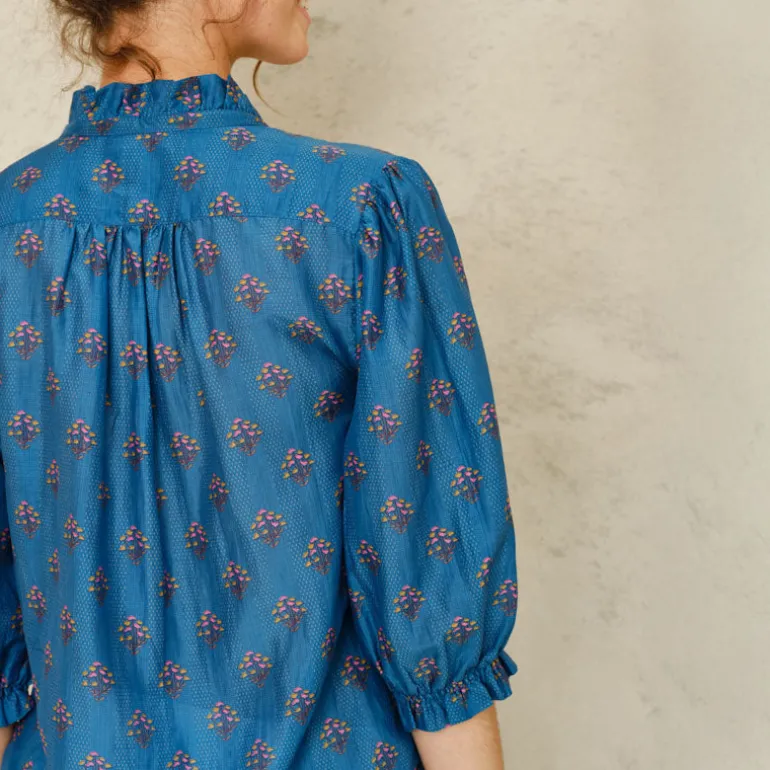 M.A.B.E Lindi Print Long Sleeve Top in Blue