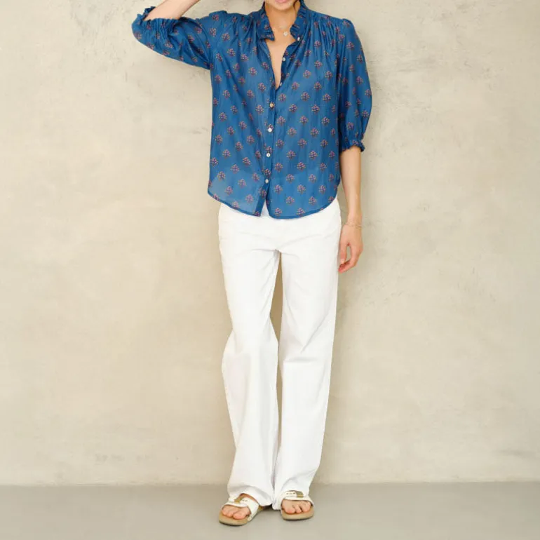 M.A.B.E Lindi Print Long Sleeve Top in Blue