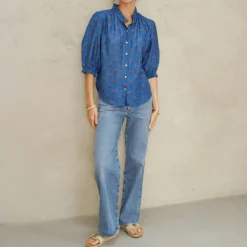 M.A.B.E Lindi Print Long Sleeve Top in Blue