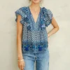 M.A.B.E Viti Print Frill Top in Blue