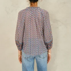 M.A.B.E Viti Print Long Sleeve Top in Orange/Turquoise