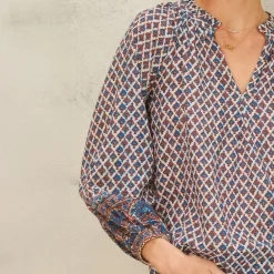 M.A.B.E Viti Print Long Sleeve Top in Orange/Turquoise