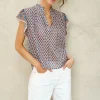 M.A.B.E Viti Print Short Sleeve Top in Orange/Turquoise