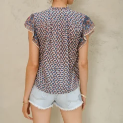 M.A.B.E Viti Print Short Sleeve Top in Orange/Turquoise