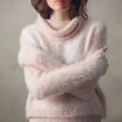 MARBLE Contrast Roll Neck Sweater in Pink Mix