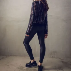 MARBLE V Neck Fuzzy Sweater in Brown/Black