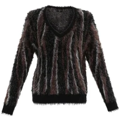 MARBLE V Neck Fuzzy Sweater in Brown/Black