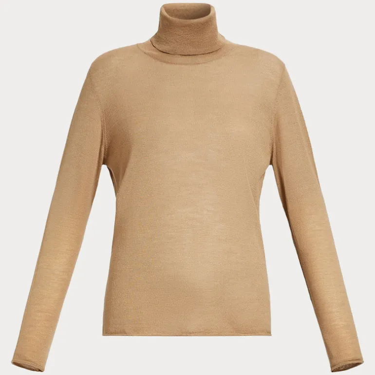 MARINA RINALDI Judy Silk & Cashmere Polo Neck Jumper in Camel