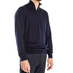 Miles Half Zip Merino Knit in Navy Marl | Collen & Clare