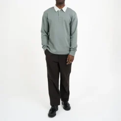 OLIVER SPENCER Heavy Long Sleeve Rugby Top Tavistock in Sage Green