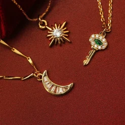 Orelia Crystal Baguette Moon Charm Necklace in Crystal