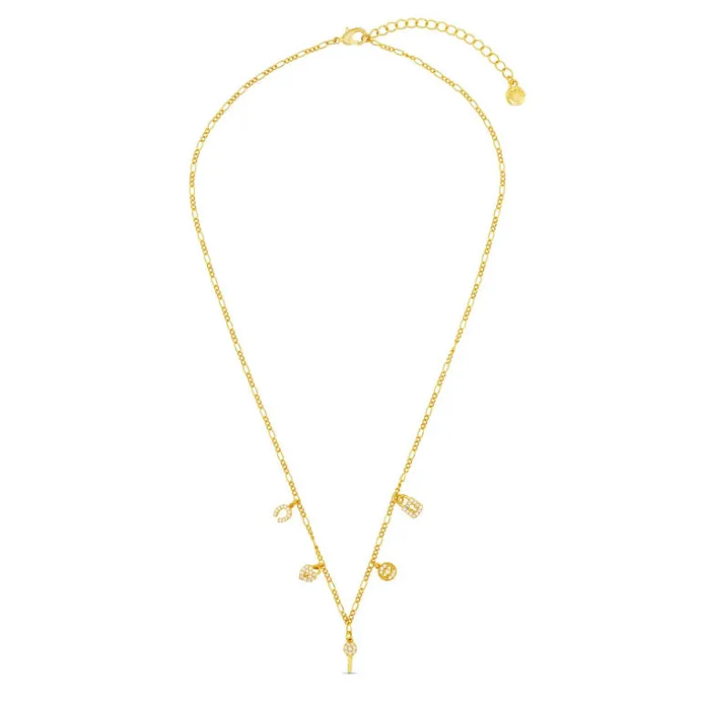 Orelia Micro Pave Heritage Charm Necklace in Crystal