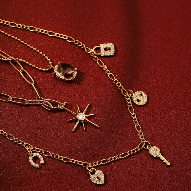 Orelia Micro Pave Heritage Charm Necklace in Crystal