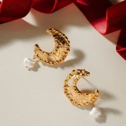 Orelia Molten Moon & Pearl Drop Statement Earring